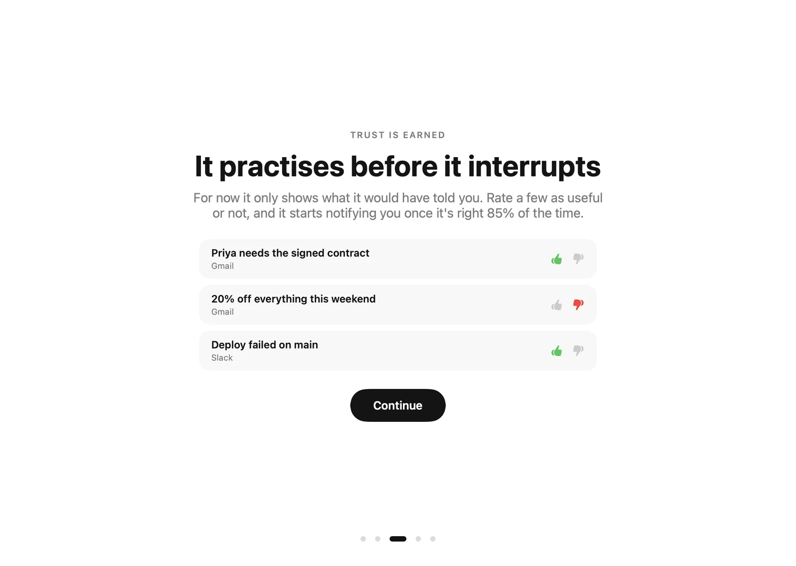 The practice screen where you rate sample items as useful or not