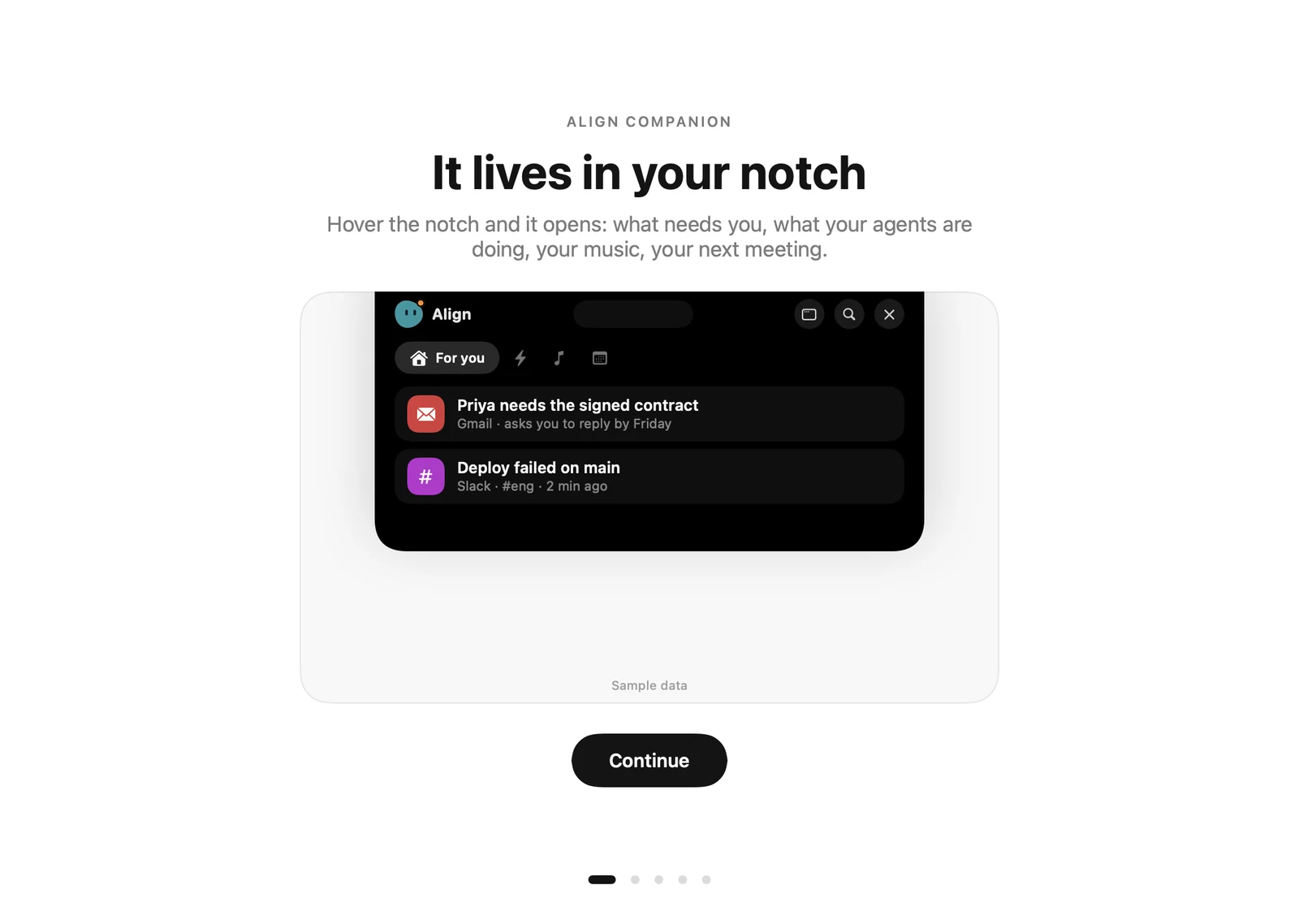 Align Companion welcome screen on white, with a preview of the notch opening